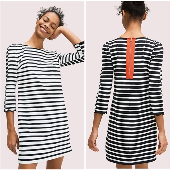 Kate Spade Sailing Stripe Scallop Dress in French Cream XS - Picture 1 of 13